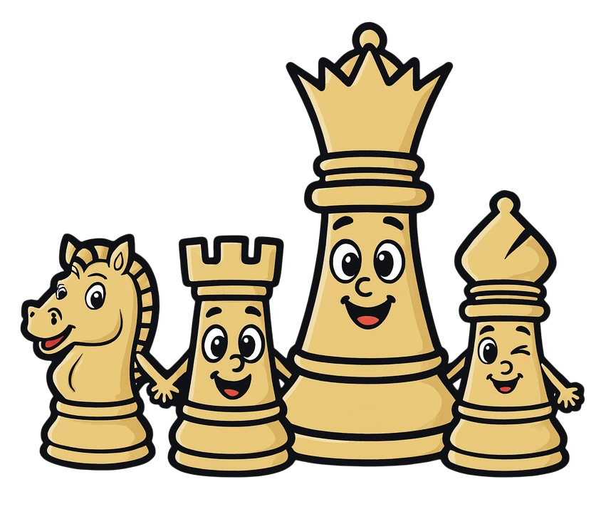 animované šachové figúry jazdec, veža, dáma a strelec