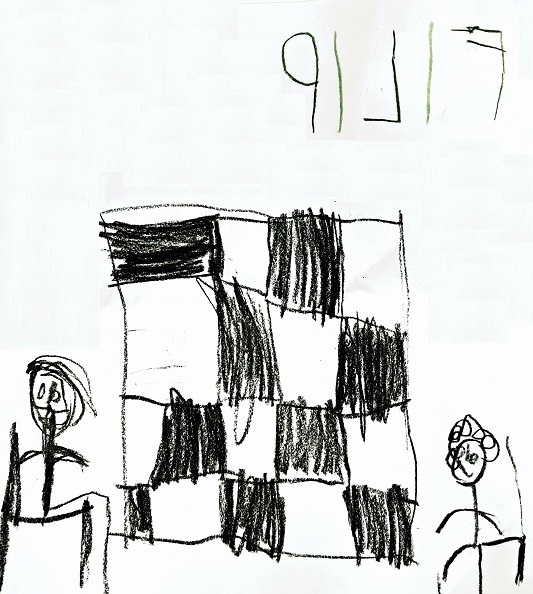 detská maľba postavičky hrajú šach